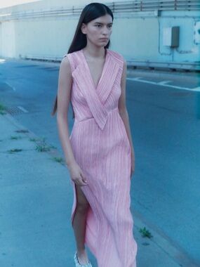 Marina Moscone Pleated Fold Over Pink Gown Spring 2023 size 0